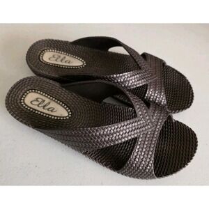 Ella Sandals Woven Textured Platform Slide Criss Cross Strap Size 6 Brown